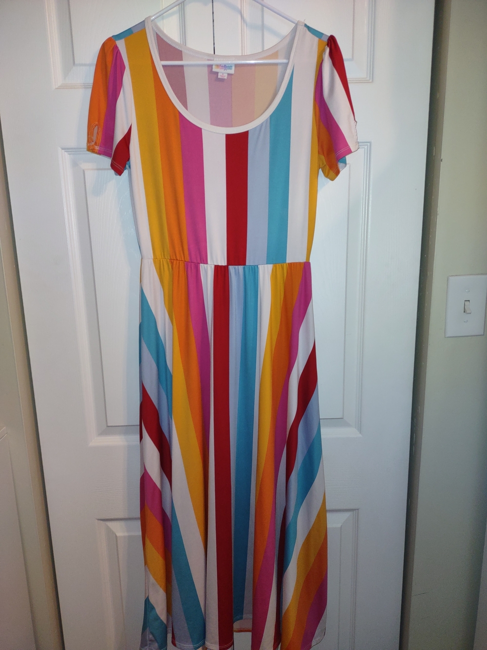 LuLaRoe Pastel Stripe Midi Dress in Pink, Purple, Peach, Aqua